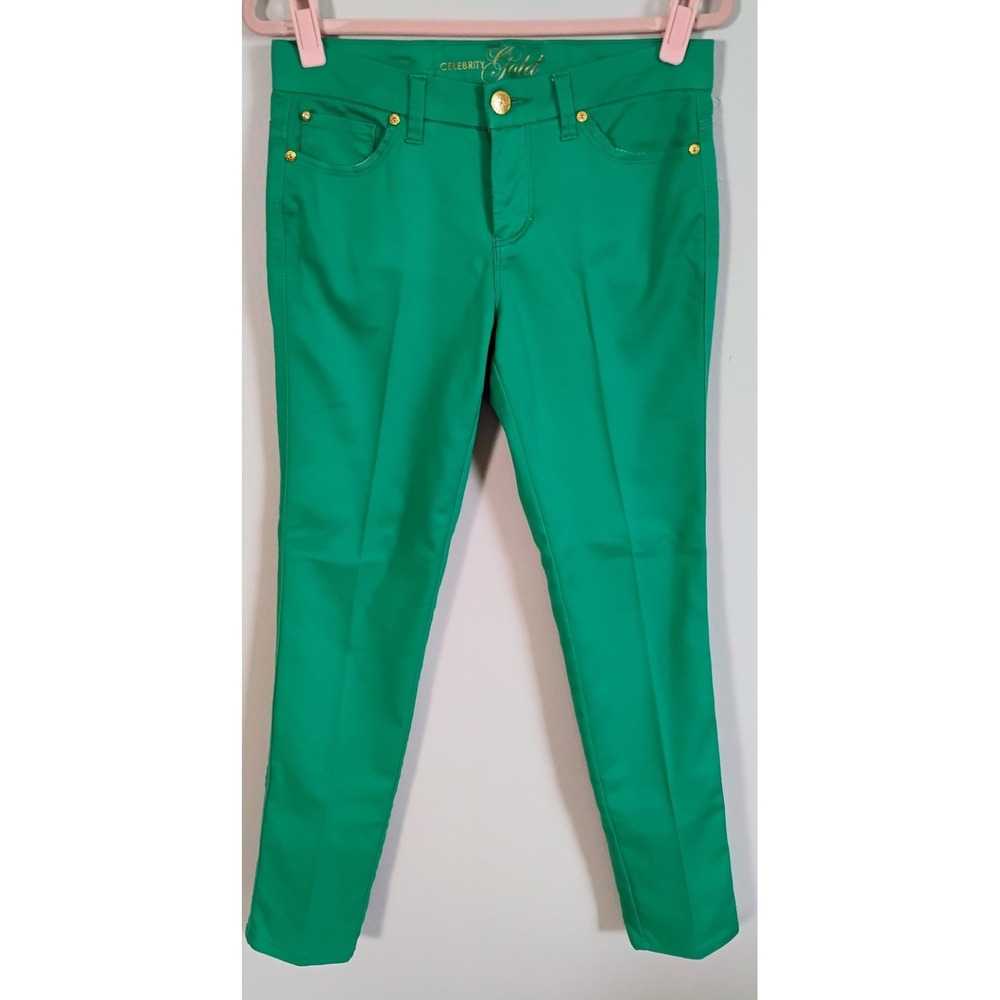 Celebrity Gold Green Skinny Pants Size 4 "Astro‎ Turf" Mid Rise Stretch